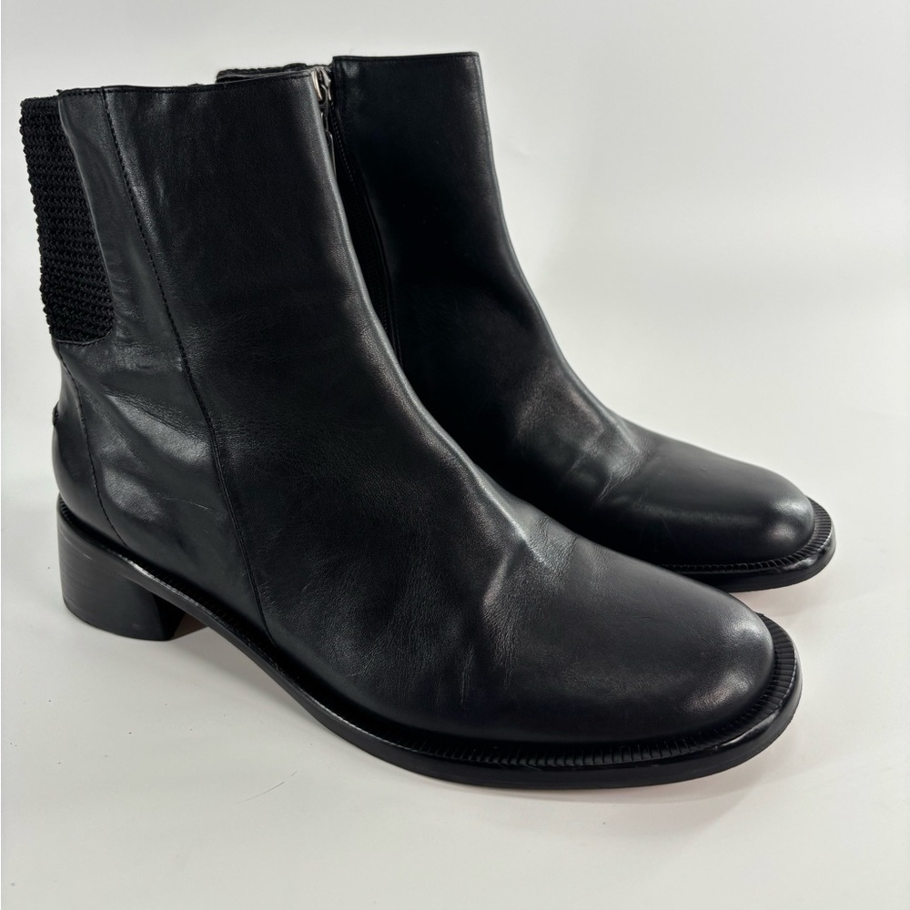 The Sak black leather Chelsea boot 8 chunky block heel crochet detail - Picture 2 of 15